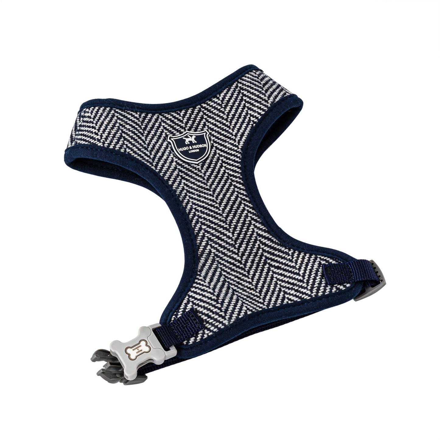 Hugo and Hudson Navy Herringbone Tweed Dog Harness