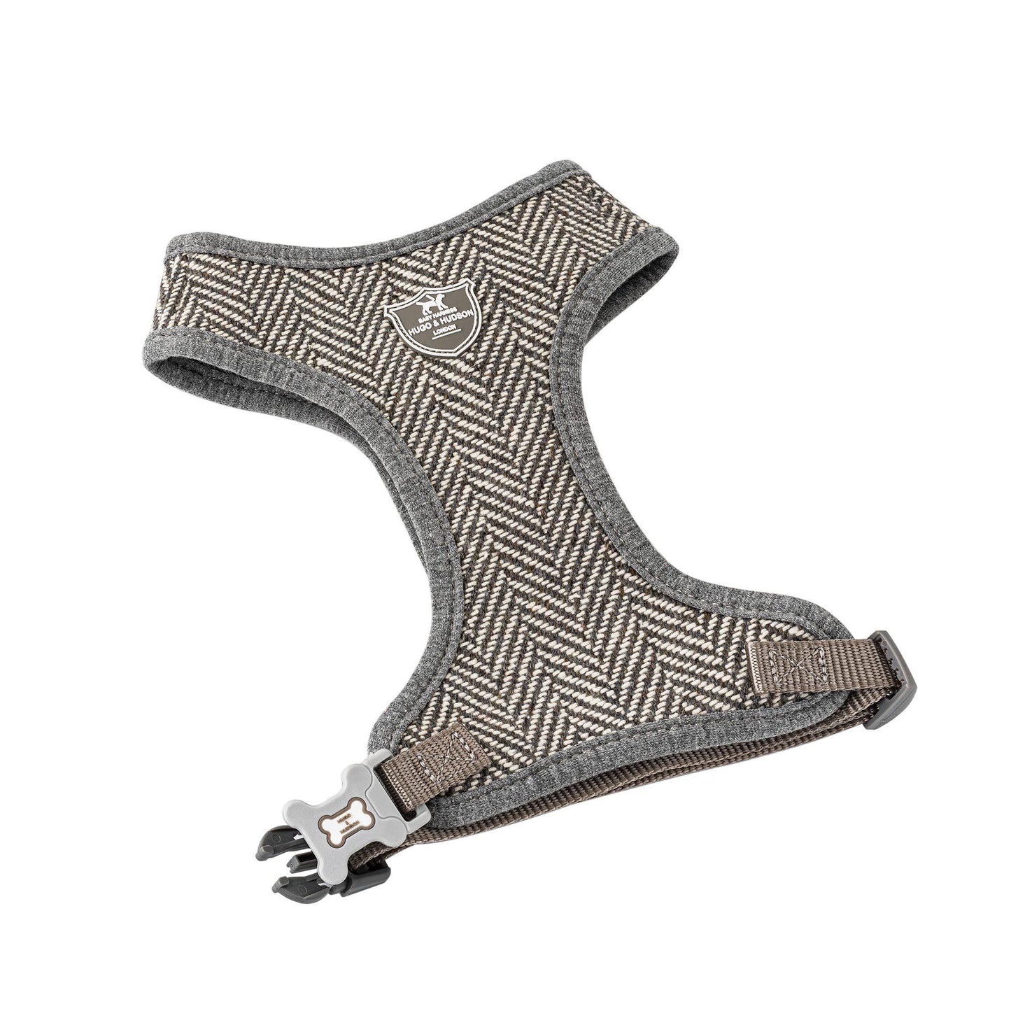 Hugo and Hudson Grey Herringbone Tweed Dog Harness