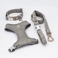 Hugo and Hudson Grey Herringbone Tweed Dog Harness