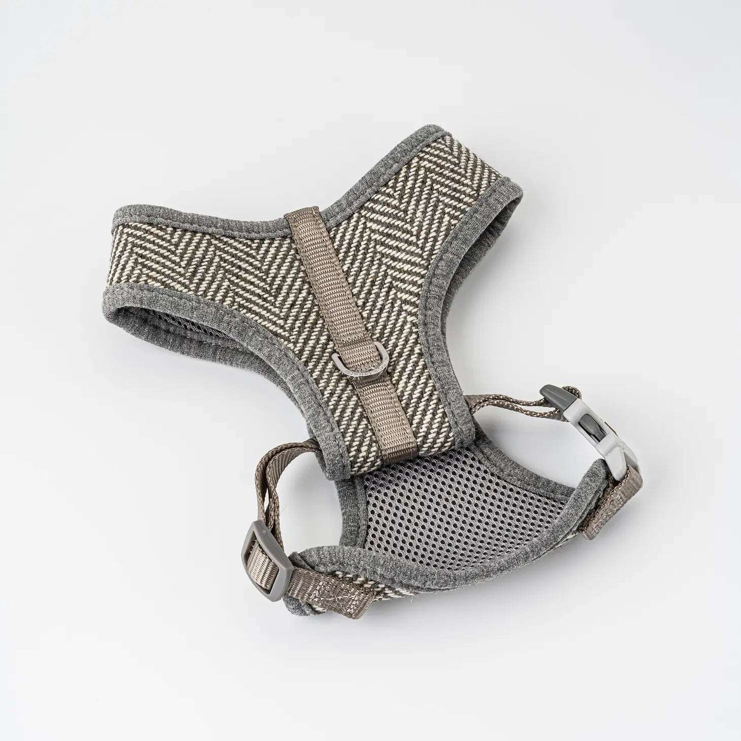 Grey Herringbone Tweed Dog Harness
