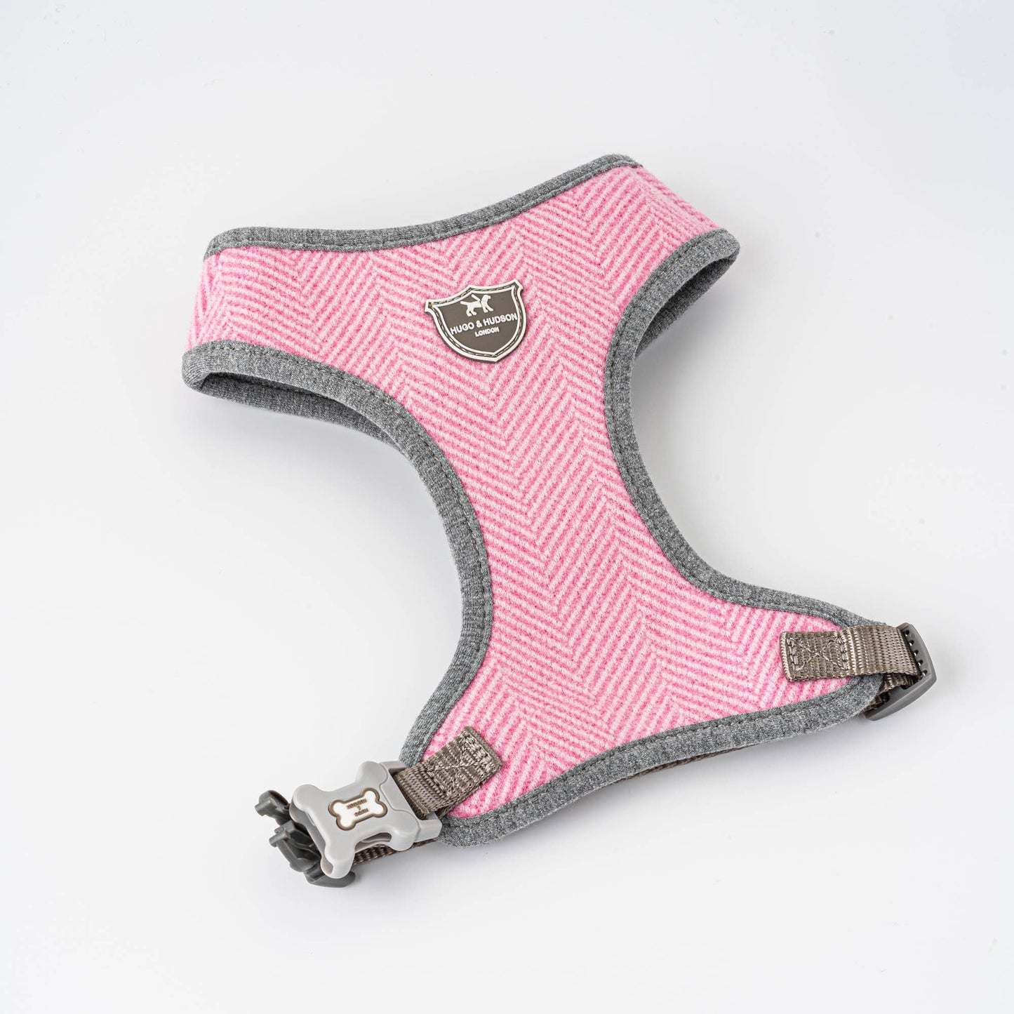 Hugo and Hudson Pink Herringbone Tweed Dog Harness