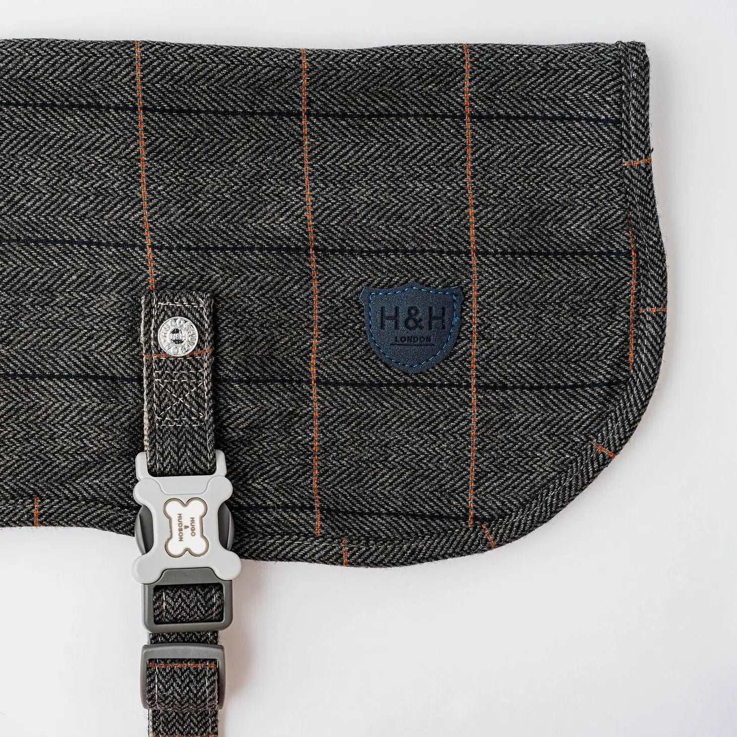 Grey & Navy Checked Tweed Dog Coat Jacket